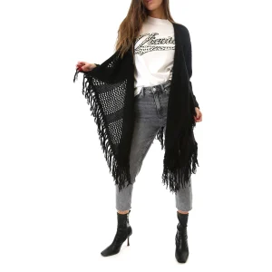 Fabrik London Donna Cardigan Effetto Intrecciato Frange Harca Black