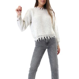 Fabrik London Donna Maglia Pullover Girocollo Shelby White
