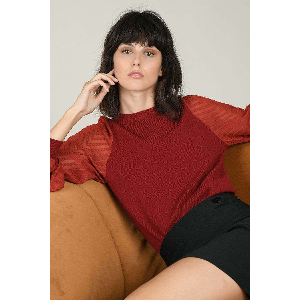 Molly Bracken Donna Maglia con Maniche a Palloncino con Rouches Trasparente Rocket