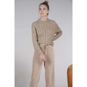 Molly Bracken Donna Maglia Intrecciata Jersey Girocollo Manica Lunga Champagne