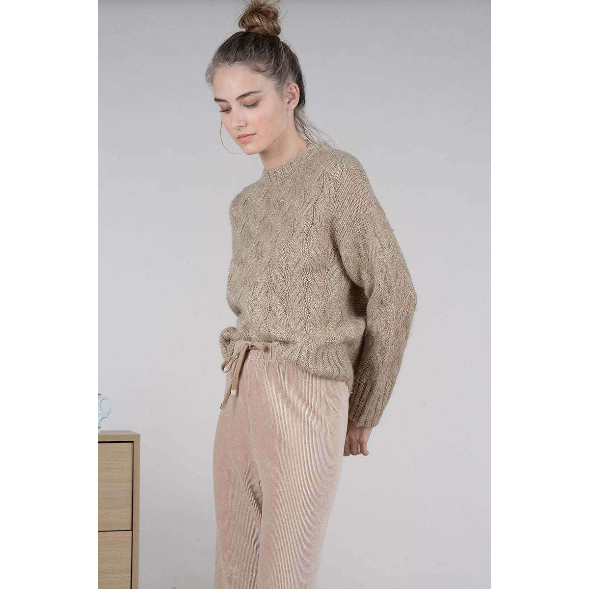 Molly Bracken Donna Maglia Intrecciata Jersey Girocollo Manica Lunga Champagne - immagine 3