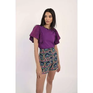 Molly Bracken Donna T-shirt Viola Maniche in pizzo EF1541BP