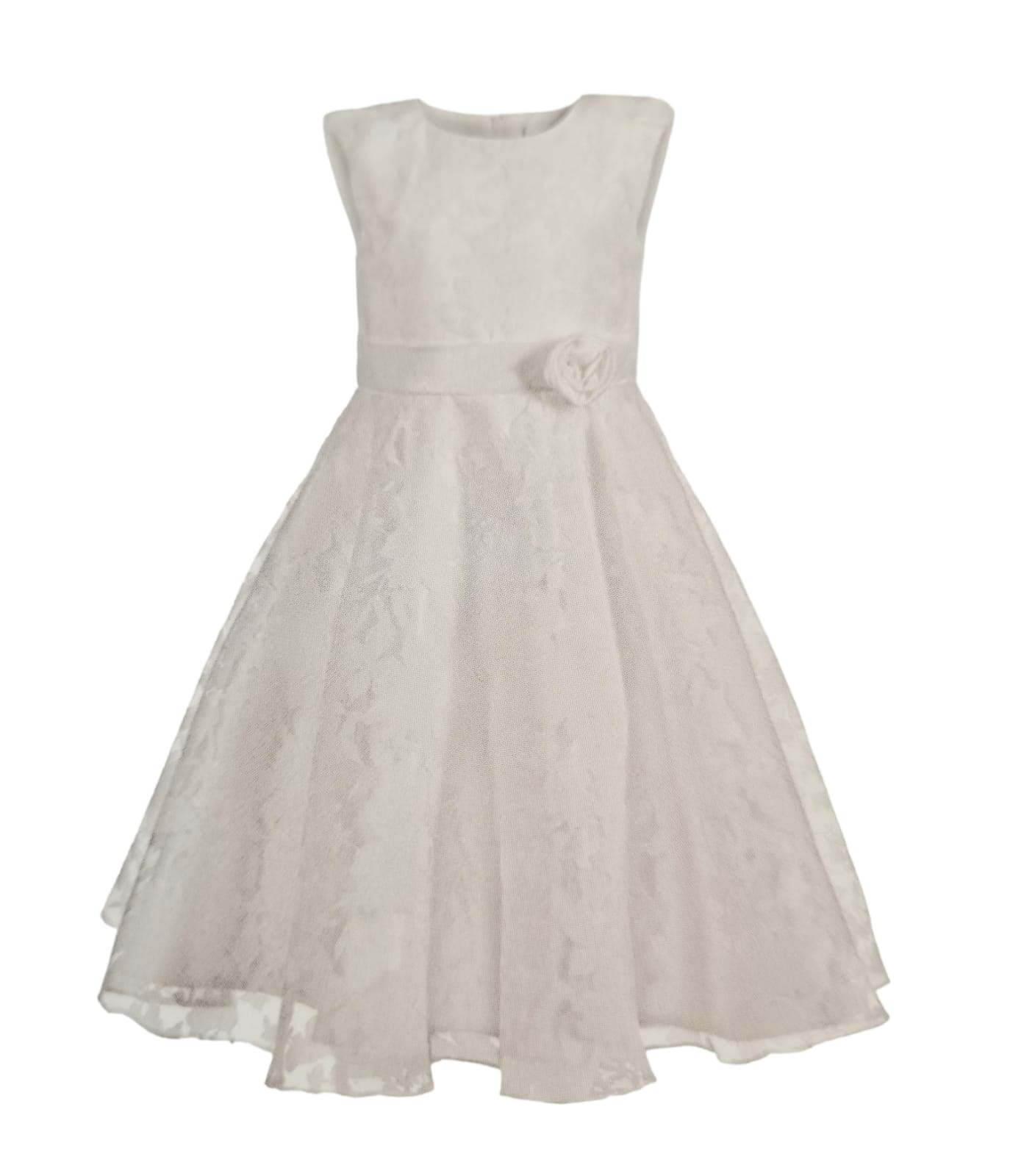 Abito cerimonia HAPPY GIRL per ragazza in chiffon color avorio design a fiori - immagine 3