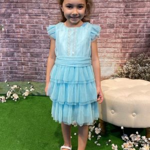 Abito MAYORAL cerimonia per bambina  color verde tiffany in plumetis