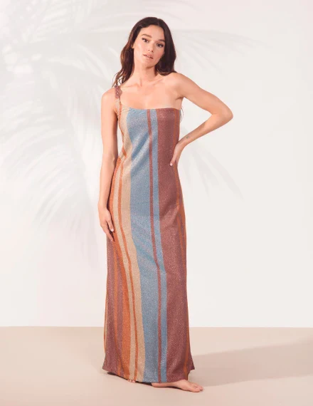 ABITO MONOSPALLA TRECCIA LUREX RIGA TURCHESE-CIOCCOLATO Bikini Mi.Ma - immagine 4