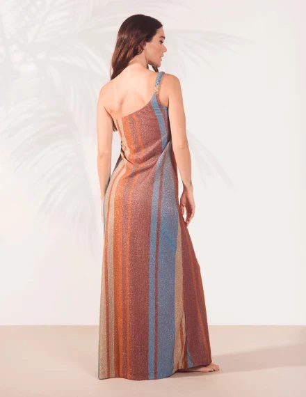 ABITO MONOSPALLA TRECCIA LUREX RIGA TURCHESE-CIOCCOLATO Bikini Mi.Ma - immagine 5