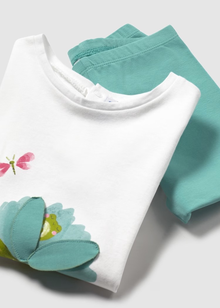 Completo 3 pezzi MAYORAL per bambina con t-shirt bianca e due legging abbinati - immagine 3