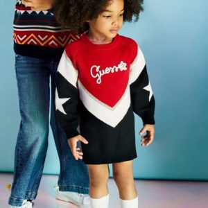 Miniabito GUESS Natale cerimonia per bambina in tricot nero rosso e panna