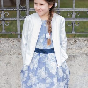 Abito cerimonia GUESS per ragazza in chiffon color blu e azzurro in fantasia floreale