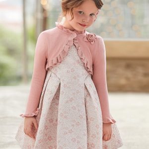 Abito vestito cerimonia ABEL and LULA color avorio in piccola fantasia floreale rosa e oro