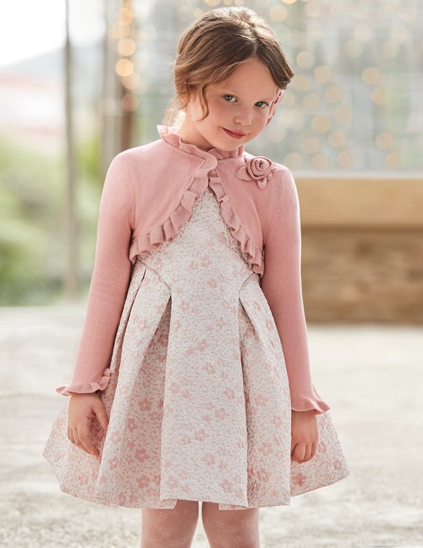 Abito vestito cerimonia ABEL and LULA color avorio in piccola fantasia floreale rosa e oro