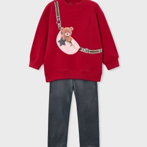 Completo  2 pezzi MAYORAL invernale con miniabito  con orsetto e legging in ecopelle
