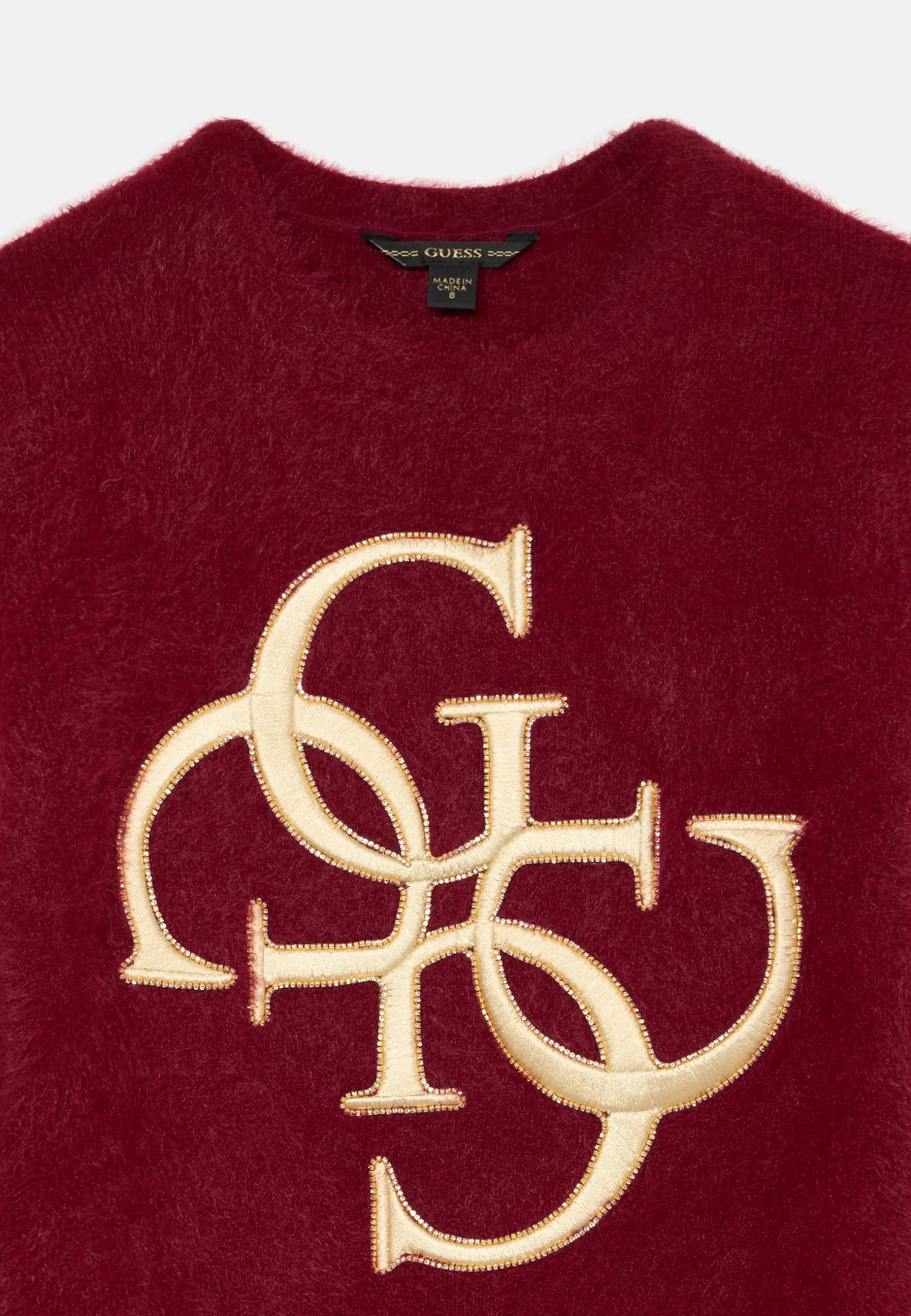 Abito GUESS Natale per ragazza in morbida maglia color bordeaux con logo GUESS centrale dorato - immagine 6