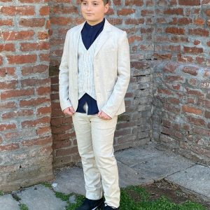 Completo cerimonia IDO per ragazzo con camicia, gilet e pantalone in lino