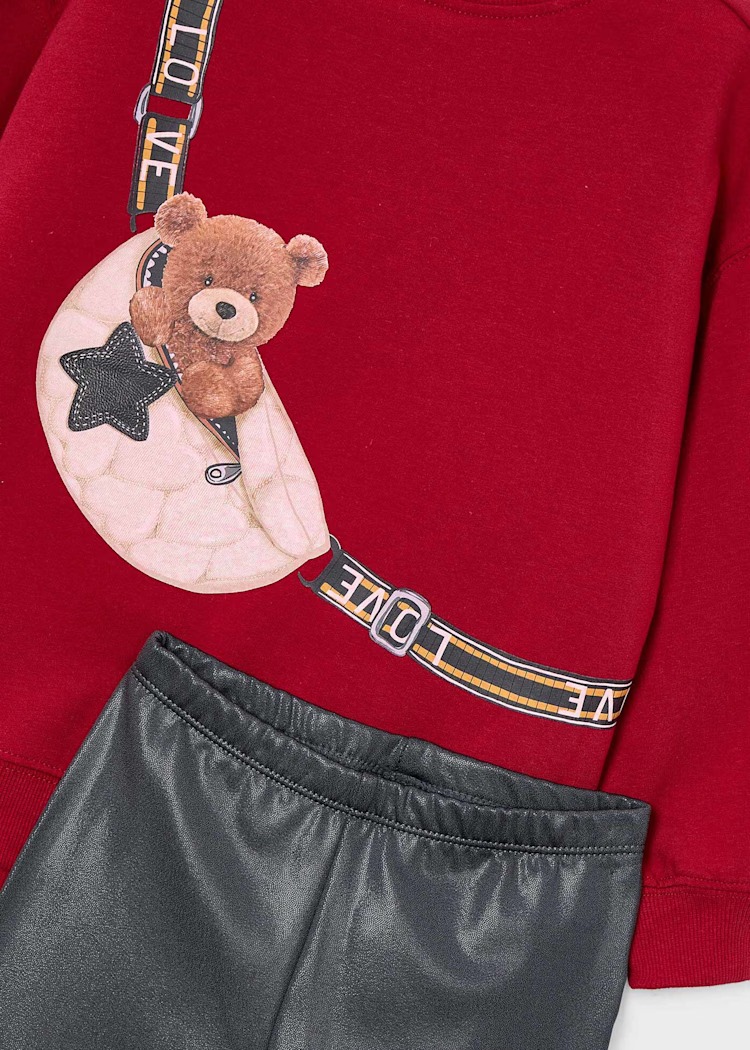 Completo 2 pezzi MAYORAL invernale con miniabito con orsetto e legging in ecopelle - immagine 5