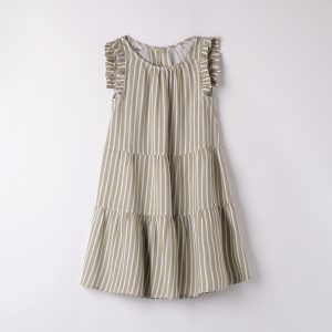 Abito prendisole IDO per ragazza con tripla balza color malva a righe bianche