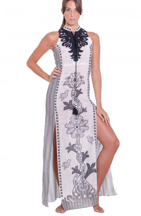Long Dress Con Spacchi Stampa Patch Pin-Up Stars - immagine 3