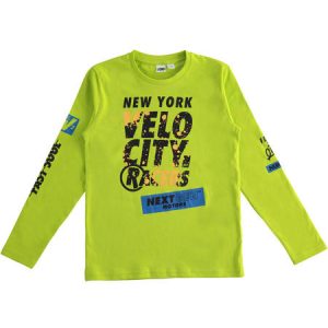 Maglia t-shirt IDO in caldo cotone –  modello girocollo color verde fluo con stampe