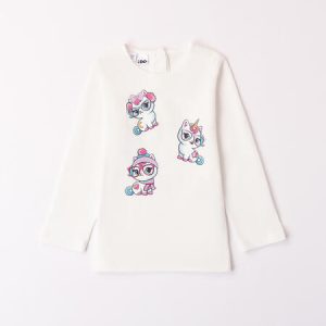 T-shirt manica lunga  IDO  per bambina in caldo cotone invernale color panna tema unicorno