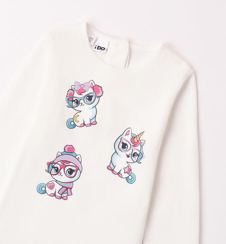 T-shirt manica lunga IDO per bambina in caldo cotone invernale color panna tema unicorno - immagine 3
