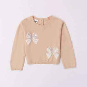 Maglione IDO per bambina in calda viscosa invernale color ecrù con fiocchetti e strass