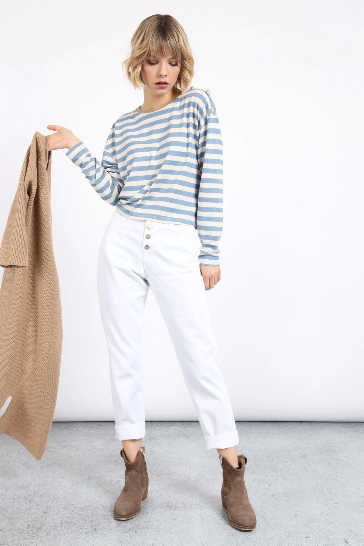 Susy Mix Donna Pantalone Denim Bianco SM134