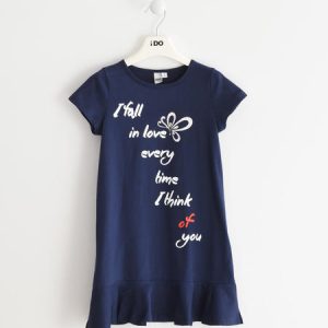 Abito prendisole IDO color blu, manica corta, illuminato da grafiche