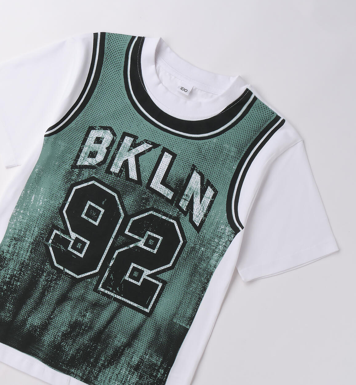 T-shirt IDO per ragazzo in cotone modello basket color verde e bianco - immagine 4
