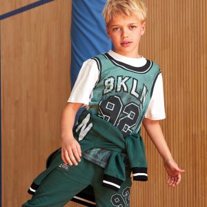 T-shirt IDO per ragazzo in cotone modello basket color verde e bianco