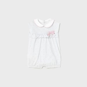 Tutina corta MAYORAL per neonata in cotone color grigio perla cuoricini rosa