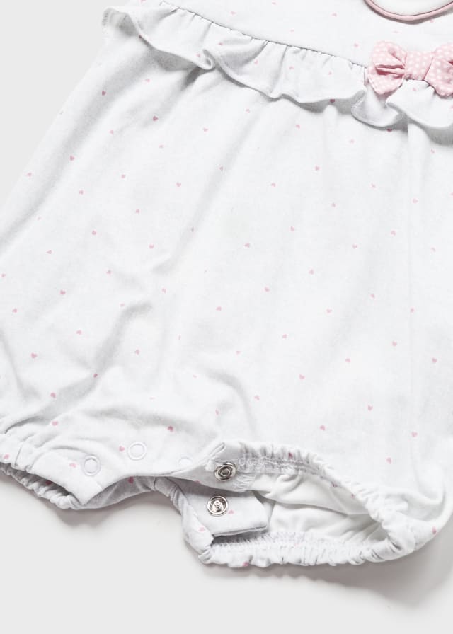 Tutina corta MAYORAL per neonata in cotone color grigio perla cuoricini rosa - immagine 4