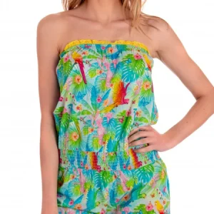 Tutina Off Shoulders In Cotone Stampa Happy Tropical Poisson D'Amour