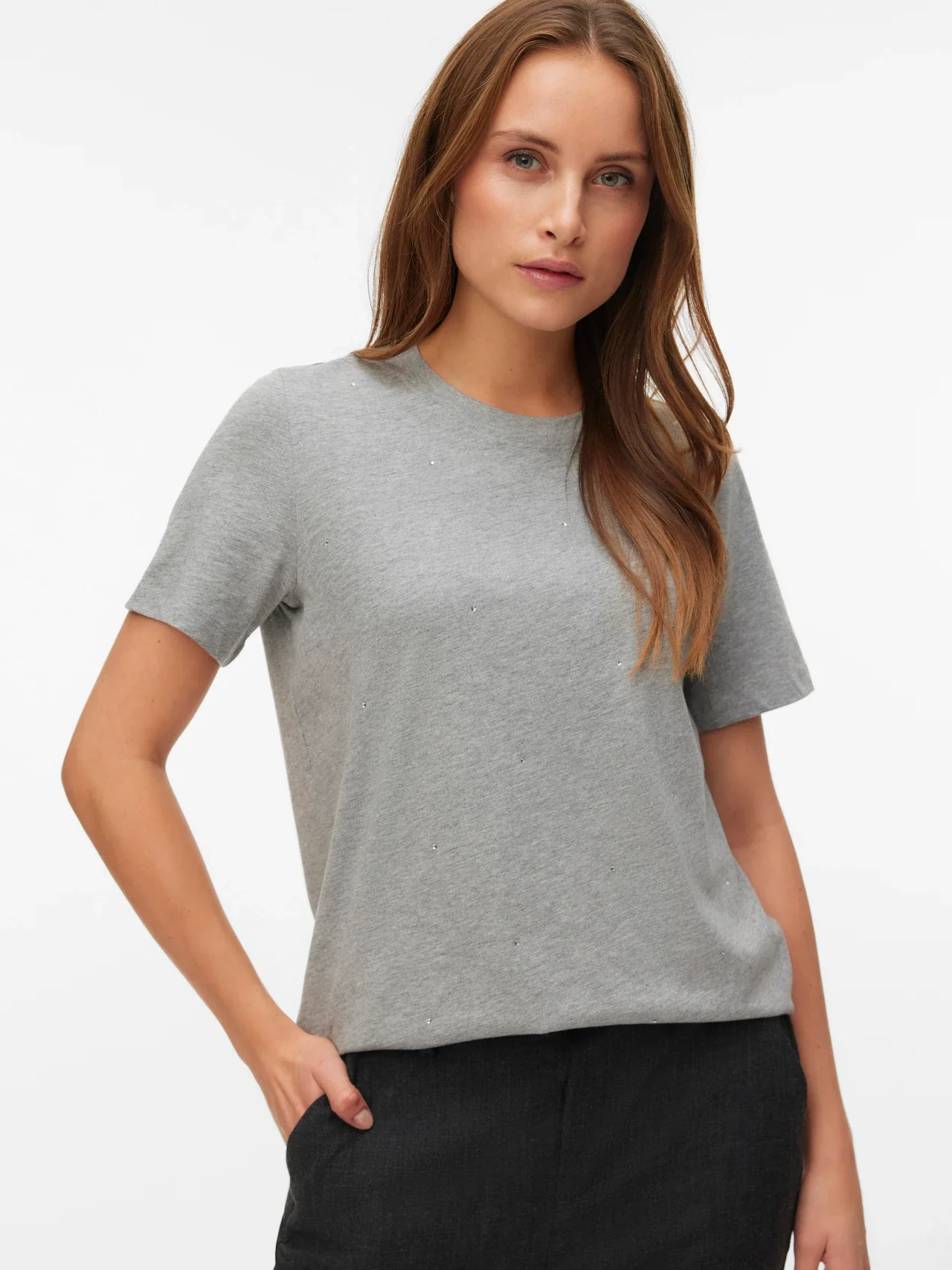 Vero Moda donna t-shirt Paulina 10336970 LightGreyMe - immagine 2