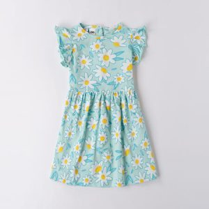 Abito prendisole IDO per bambina color tiffany con fantasia margheritine bianche