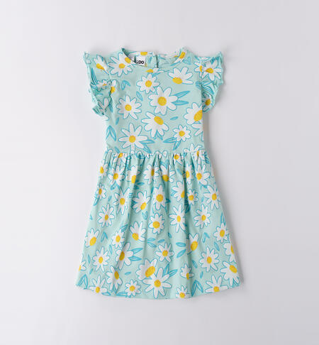 Abito prendisole IDO per bambina color tiffany con fantasia margheritine bianche